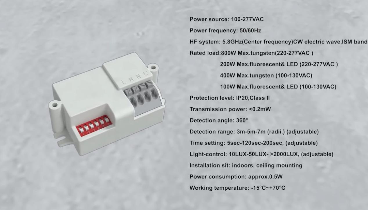 PDLUX 출시 스마트 조명 및 보안을위한 PD-MV1031-5.8GHz 360 ° 전자 레인지 모션 센서